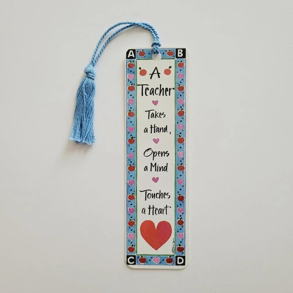 Vintage 90s Kathy Davis Teacher Hand Heart Mind Bookmark gift 1995 Artworks KD04